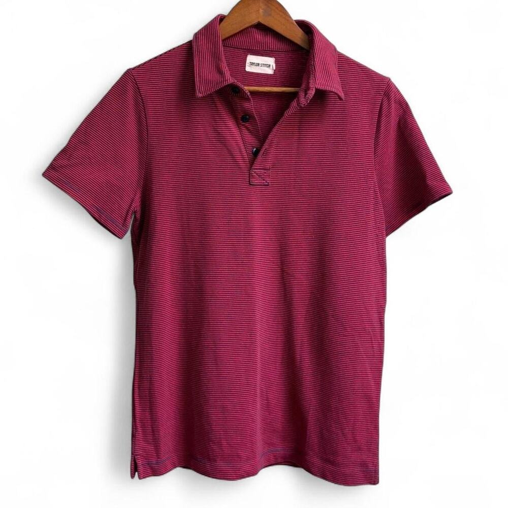 Taylor Stitch Minimalist Striped Red Mens Sz 38 Golf Short Sleeve Polo Shirt